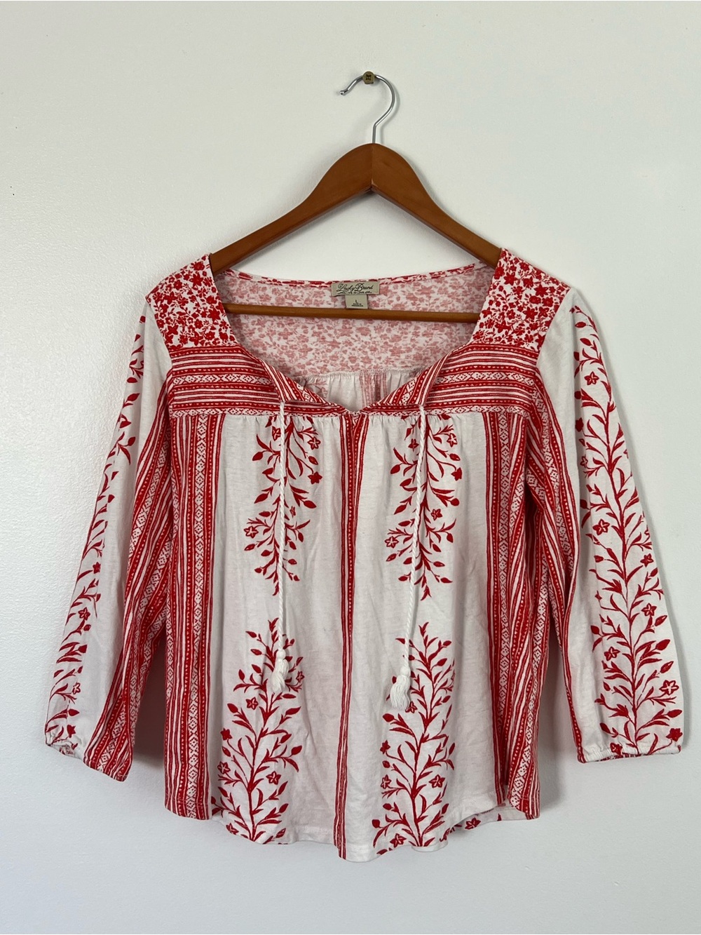 Lucky Brand White and Red Peasant Blouse